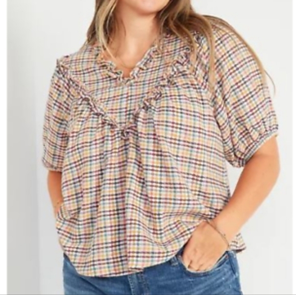 Old Navy Tops - Old Navy Plaid Ruffle Blouse XXL